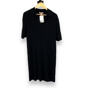 NWT H&M Shirt Dress Women’s S Black Collared Ribbed Short Stretchy Shirt Dress